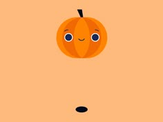 an orange pumpkin with eyes and nose drawn on it's side, in front of a brown background