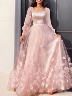 A-Line Prom Dresses Maxi Dress Sweet 16 Floor Length Long Sleeve Scoop Neck Tulle with Appliques Butterfly 2023 2023 - US $139.99 Vestidos Color Rosa, Maxi Dress Wedding Guest, Dress Wedding Guest, A Line Prom Dresses, Sweet 16 Dresses, Maxi Dress Wedding, Sweet Dress, Dress Wedding, Birthday Outfit