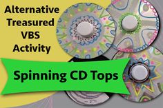 three cds with the words spinning cd tops on them and an image of two discs