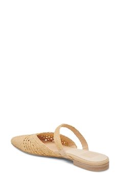 Woven raffia brings a boho-cool aesthetic to a stylish mule fashioned with a stretchy instep strap and pointy toe. Elastic gore inset Synthetic upper, lining and sole Imported Woven Raffia, Mule, Nordstrom, Size 6, Elastic