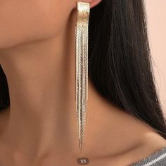 Long Beauty Metal Tassel Earrings. Gold Tassel Earrings, Long Tassel Earrings, Gold Statement Earrings, Tassel Drop Earrings, Metal Earrings, Dream Jewelry, Long Chain, Fashion Accessories Jewelry, Ear Jewelry