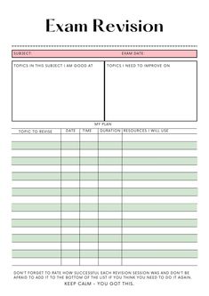 an invoice form with the words exam revision written on top and below it