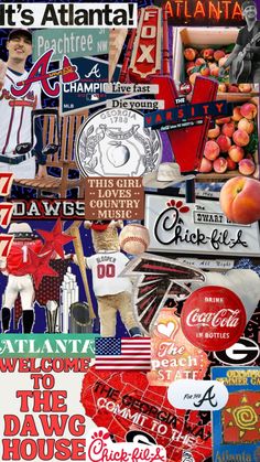 a collage of sports related items including baseball, softball, and other sporting memorabilia