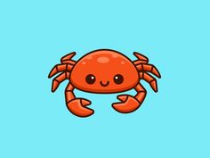 an orange crab on a blue background