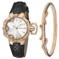 Roberto Cavalli SNAKE Womens Black Leather Rose Gold Watch RV1L069L0046 - Shop at Altivo.com Leather Rose, Top Rings, Snake Design, Rose Gold Case, Gold Snake, Rose Gold Watch, Women Wrist Watch, Watch Gifts, Roberto Cavalli