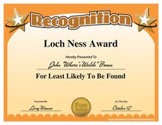 an award certificate for someone to be found