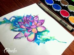 a watercolor drawing of a lotus flower