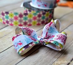 a close up of a ribbon on a table