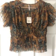 Free People - Nwt! Wear With Jeans, White Shorts, Skirt Pet And Smoke Free Always. Ruffle Top Blouses, Butterfly Print Dress, Shorts Skirt, Chiffon Kimono, Free People Blouse, American Flag Sweater, Modern Victorian, Jeans White, Lace Crop Tops