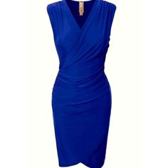 So Striking! Gorgeous Dark Royal Blue Mini Dress! Sleeveless, Mock Wrap Style, Ruching On Sides, Criss-Cross On Bottom Front And V-Neck. Comfortable And Great For Travel. Made Of 90% Polyester And 10% Spandex. Lots Of Stretch To This Dress - Measurements Are: Pit To Pit - 17, Waist - 26", Length - 38". Blue Stretch V-neck Sleeveless Dress, Sleeveless Royal Blue Bodycon Dress For Night Out, Royal Blue Sleeveless Bodycon Dress For Night Out, Blue Stretch Sleeveless Dress For Night Out, Fitted Blue Sleeveless Dress For Night Out, Elegant Royal Blue Sleeveless Bodycon Dress, Blue Fitted Sleeveless Dress For Date Night, Blue Fitted Sheath Sleeveless Dress, Blue Fitted Sleeveless Sheath Dress