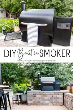 an outdoor bbq grill with the words diy built in smoker above it