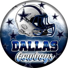 a button with the word dallas cowboys on it and a football helmet in the center