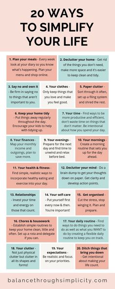 Find ways to simplify key areas of your life and you'll create a life that's easier, with more time, space and freedom for the things you WANT to do, not just what you HAVE to do. Check out my post for 20 easy, actionable steps to simplify your life and why they matter. They're not difficult to do, won't cost you lots (if any) money, take a long time or be yet another thing for you To Do list. #simplify #declutter #minimalistliving #minimalism #selfcare #motherhood #lifestyle #simpleliving Daglig Motivation, Health Hacks, Vie Motivation, Simplifying Life, Life Improvement, Self Care Activities, Health Motivation, Life Organization, Self Care Routine