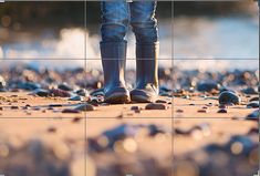 a person wearing rubber boots standing on the beach with text overlay that reads 10 ways to improve your photography this weekend