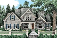 this is an artist's rendering of the front elevation of these country house plans