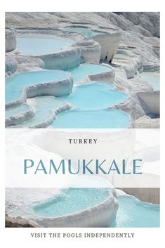 the cover of an article about pamukkale, with blue pools in the foreground