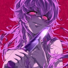 an anime character holding a knife in her hand