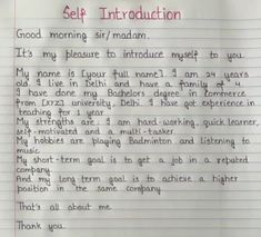 a piece of paper with writing on it that says, self instruction good morning sir madam