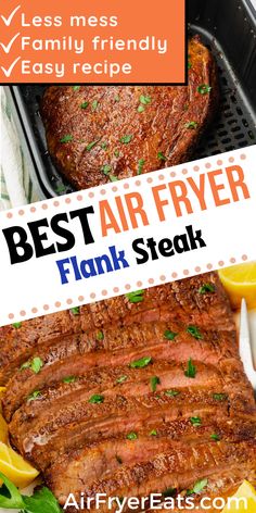 the best air fryer flank steak with lemon wedges