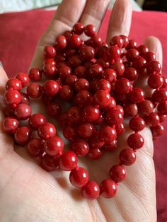 Beautiful continuous strand hand knotted coral bead necklace Red Coral Round Beads Single Strand, Single Strand Red Coral Round Beads, Single Strand Red Coral Beads, Single Strand Round Red Coral Beads, Coral Beads Necklace, Swarovski Crystal Necklace, Tiny Diamond, Pretty Bracelets, Lilac Color