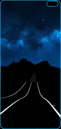 the night sky is filled with stars and clouds, as seen from an empty road