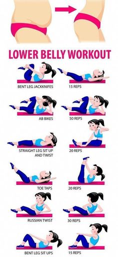 a woman doing the lower belly workout for her stomach and waist, with instructions on how to