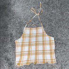 This Plaid Halter Tie Shirt Is Brand New! There Are No Tags But Never Worn Summer Plaid Top For Beach, Brown Summer Tops For Day Out, Brown Tops For Summer Day Out, Fitted Plaid Summer Top, Brown Crop Top For Vacation, Brown Cotton Vacation Tops, Trendy Cream Beach Top, Trendy Cream Top For Beach, Trendy Cream Top For The Beach