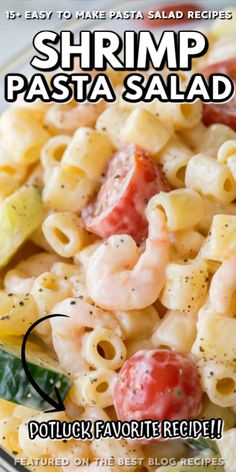 the cover of shrimp pasta salad is shown