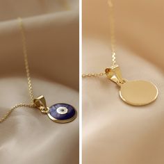 14K Real Solid Yellow Gold Enamel Evil Eye Minimalist Pendant Dark Blue-White Circle Design Chain Gift for Women Valentine's Day Dainty Various talismans have been used in many cultures to protect them from the harms of bad energy. The talisman used in most of the Eastern cultures is the evil eye. You can present the evil eye necklace to the people you want to be protected from the evil eye and your loved ones. ⓂMaterials & Specifications : Necklace Chain Length : 42 cm (16.5 in) 44 cm (17.3 Everyday Blue Tarnish-resistant Jewelry, Blue Minimalist Personalized Jewelry, Personalized Blue Minimalist Jewelry, Minimalist Blue Charm Necklace As A Gift, Everyday Blue Necklace With Charms, Everyday Blue Necklaces With Charms, Blue 14k Gold Charm Necklace With Adjustable Chain, Blue Charm Necklace Gift - Tarnish Resistant, Minimalist Enamel Jewelry For Gifts