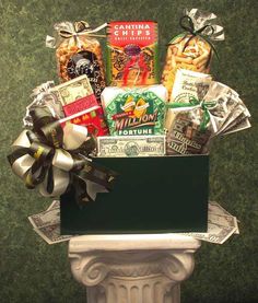 the gift basket is full of snacks and treats for someone's special occasion or birthday