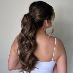 Long Curly Low Ponytail, Messy Fancy Ponytail, Wedding Guest Hairstyle Ponytail, Curly Ponytail For Wedding, Long Hair Bridesmaid Styles Ponytail, Braid For Wedding Guest, Prom Hair Ponytail Curly, Ponytail Curls Hairstyles, Side Part Wedding Hair Updo