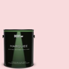 the behr marquee paint is shown in an open pink color with a green tint