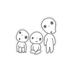 three stickers depicting an alien family with one baby sitting on the ground and another standing behind them