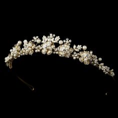 Gold Ivory Clear Rhinestone Pearl Floral Leaf Bridal Wedding Tiara Headband | eBay Gold Bridal Tiara, Tiara Gold, Wedding Tiara Headband, Floral Bridal Comb, Pearl Bouquet, Pearl Bridal Comb, Crystal Wedding Tiaras, Floral Tiara, Tiara Headpieces