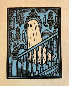 a drawing of a ghost on the stairs