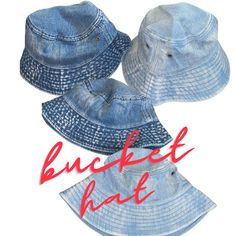 One size fits most Denim Bucket Hat, Light Denim, Dark Denim, Bucket Hat, Hats