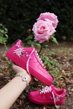 Blossom Flower Embroidered patch on hot Pink Air Force 1 Sneakers. Embroidered blossom flower patch Light Pink shoelaces (includes original laces). Custom made-to-order sneaker. Brand new 100% authentic Nike AF1 Low with box! Free shipping within the US territory! Need a different color of sneakers? Let us know which color you're looking for and we'll find it for you. Have an idea for your embroidered blossom flower patch custom sneakers? Please send us a message here. We'll get back to you with Pink Low-top Sneakers With Embroidered Logo, Pink Sneakers With Embroidered Logo, Pink Sneakers With Embroidered Logo And Round Toe, Pink Sneakers With Embroidered Logo For Streetwear, Sporty Custom Pink Sneakers For Spring, Pink Custom Sneakers For Spring Streetwear, Pink Low-top Custom Sneakers For Spring, Spring Lace-up Sneakers With Embroidered Logo, Embroidered Lace-up Sneakers For Streetwear