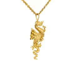 FREE shipping on all orders! FREE 5 Day Returns! Learn More. ﻿Vintage Collection Channel your inner DRAGON QUEEN by wearing this gangsta one-of-a-kind vintage gold necklace. I wish I could ride a dragon, but wearing this beast is a close second. Both the diamond cut dragon pendant and the rope chain are 14K gold. The 22" chain has a lobster clasp and the total approximate weight including the pendant is 10.40 dwt. Do Good: We donate 2% of monthly SALES to Girls Not Brides org members. Vintage je Gold Necklace With Dragon Design Collectible, Yellow Gold Necklace With Dragon Design As Gift, Unique Dragon Design Necklace For Collectors, Unique Dragon Design Necklace Collectible, Vintage Gold Necklace, Dragon Queen, Dragon Necklace, 14k Gold Necklace, Ethical Jewelry