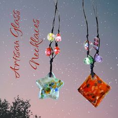 Two Artisan Glass Necklaces. Both Necklaces Have Adjustable Length. New Bohemian Star-shaped Necklace For Gifts, Bohemian Star Shaped Necklace For Gift, Handmade Multicolor Star Necklace, Unique Star-shaped Necklace For Gift, Unique Star-shaped Gift Necklace, Artisan Necklace, Women Artisans, Glass Necklace, Artisan Jewelry