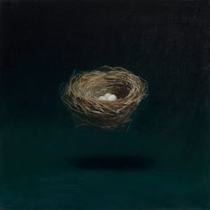 a painting of a bird's nest in the dark