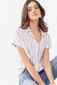 Floral Button-Up Top | Forever 21 Drawstring Shirt, Portfolio Inspiration, Lace Thong, Scalloped Lace, Pop Fashion, The Trend, Shirt White, Sweater Shop