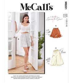 an image of a woman's skirt and top sewing pattern with the words, sew mecals