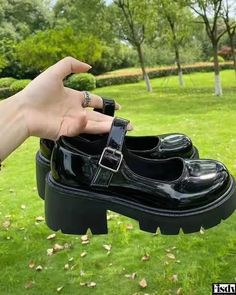 Fisdy - Professional Uniform Black Mary Jane Shoes - Genuine Leather Single Shoes, Comfortable Loafers, Vintage Thick-Soled Shoes Transparent Shoes, Black Uniform, Leather Mary Jane Shoes, Vintage Loafers, Black Mary Jane Shoes, Zapatos Mary Jane, Suede Style, Comfortable Loafers, Shoe Cover