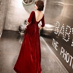 Prom Dress Burgundy, Burgundy Evening Dress, From Dress, Dress Idea, Burgundy Velvet, How To Measure, Long Prom Dress, On The Shelf, Evening Dress