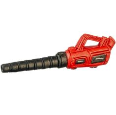 a red and black toy flashlight on a white background