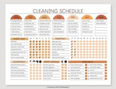 the cleaning schedule is shown in this printable version, with oranges and browns