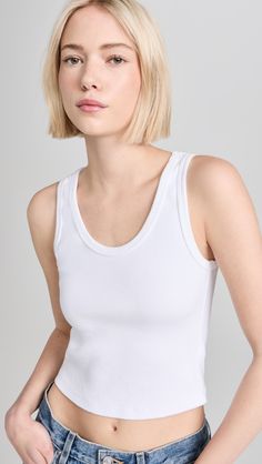 Fabric: Mid-weight ribbed jerseyRound necklineSleevelessShell: 95% cotton/5% spandexHand washMade in the USAStyle #PRFCT30003 Have A Great Weekend, Cute Summer Outfits, White Tee, Round Neckline, Casual Wear, Summer Outfits, Lost, Top Outfits, Bra