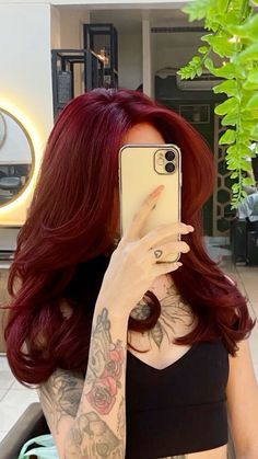 Wine Hair Color, God Mother, Wine Red Hair, Wine Hair, Red Hair Inspo, Cherry Hair, Cute Layered Haircut Mid Length, Layered Haircut Mid Length, Haircut Mid Length