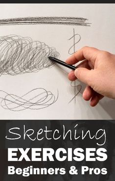 someone is drawing on paper with the words sketching exercises for beginners and pros