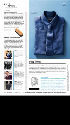 the front page of a magazine with an image of a blue shirt and tie